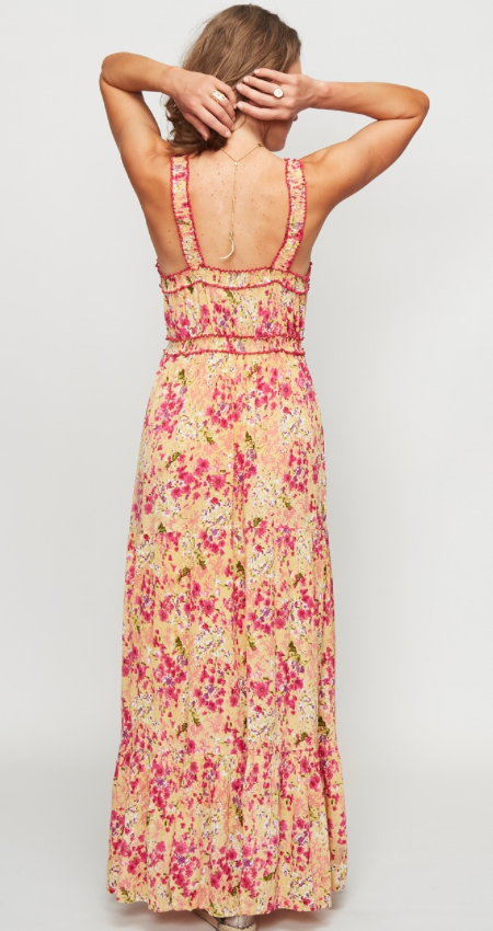 Vestido Summer Elastic Yellow Flower