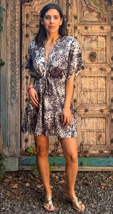 Vestido Mini Cuello V Leopard
