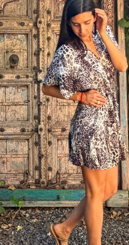Vestido Mini Cuello V Leopard