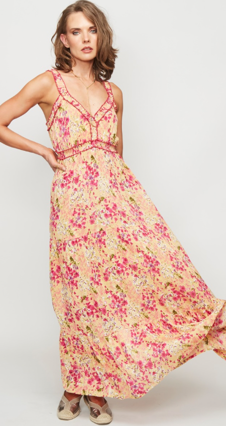 Vestido Summer Elastic Yellow Flower
