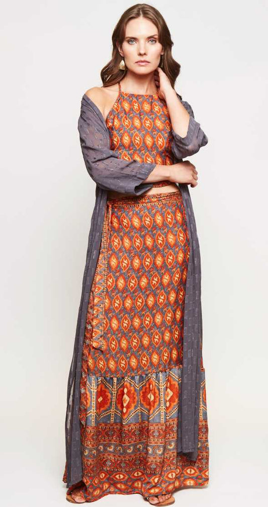 CONJUNTO RUFFLE ORANGE LEAVES