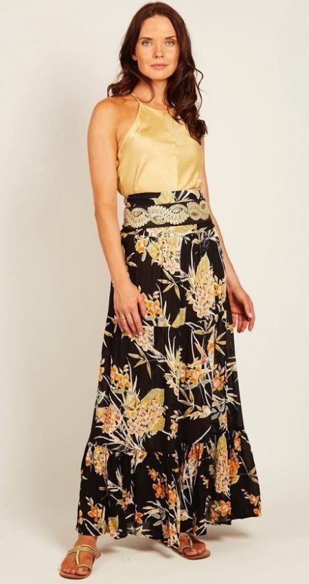 Falda Elastic Black Flower - U